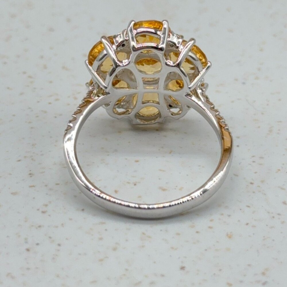 Citrine Cluster Flower Sterling Silver Ring 4.61ct Prong Set White Zircon Accent - Picture 5 of 10